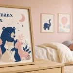 Affiche chambre enfant Animaux doux sur commode