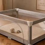 Air de jeux bebe : parc bébé pliant mesh gris clair, jouets sensoriels