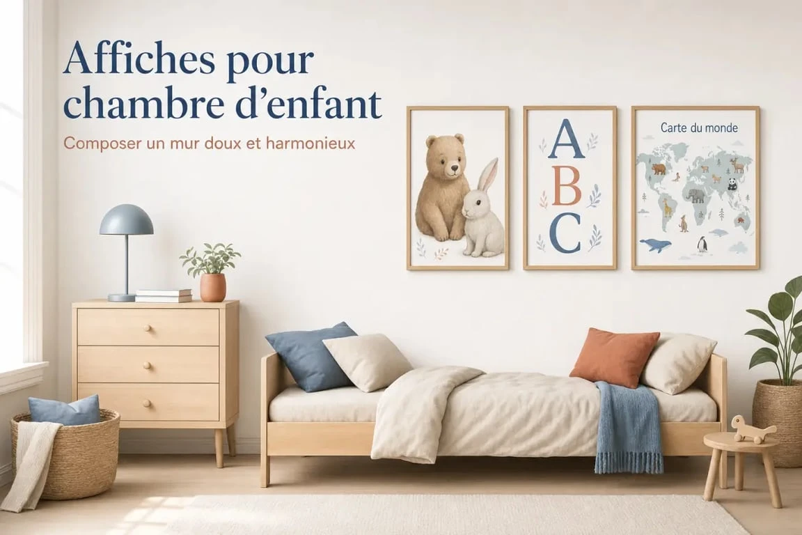 Affiche chambre enfant dans une chambre d’enfant décorée avec des posters muraux harmonieux