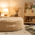 Pouf enfant chambre pour lire et jouer, en sherpa beige