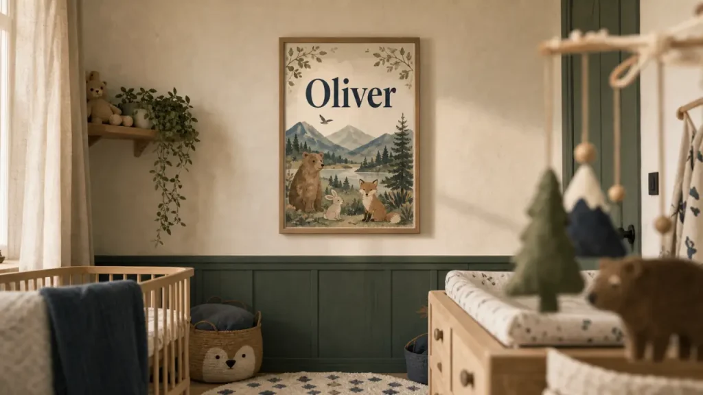Tableau chambre enfant avec prénom, trio et animaux