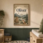Tableau chambre enfant avec prénom, trio et animaux