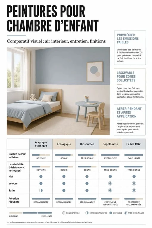 Comparatif peinture chambre enfant entre faible COV, écologique, biosourcée et lessivable