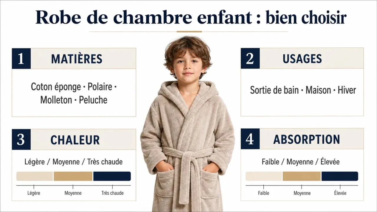 Robe de chambre enfant : comparaison des matières, chaleur et absorption