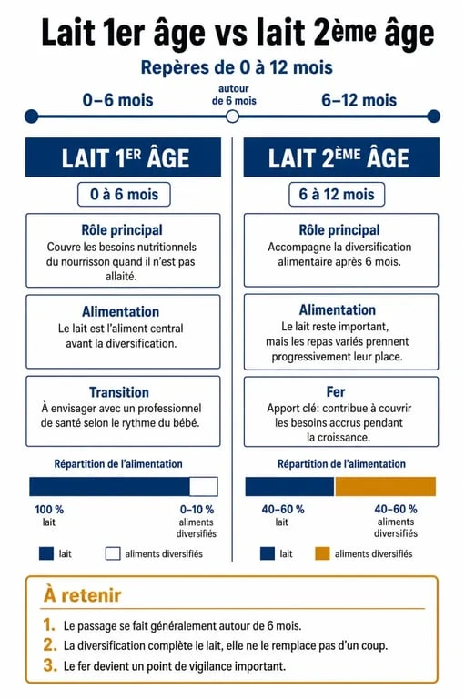 Différence lait 1er et 2eme age : infographie comparative entre 0-6 mois et 6-12 mois