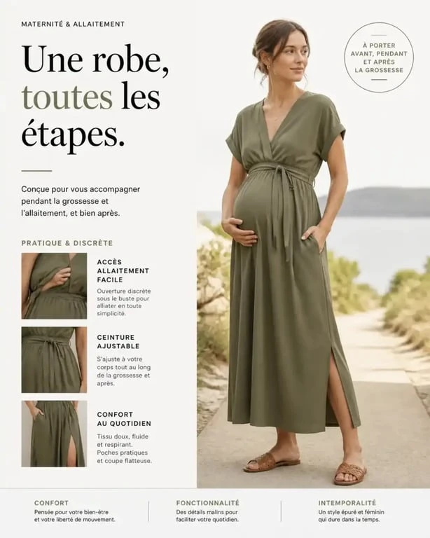 Robe allaitement à coupe trapèze flatteuse pour la silhouette post-partum
