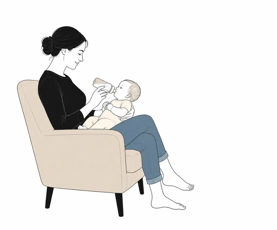 Biberon allaitement : bonne posture avec bébé à 45° et biberon horizontal