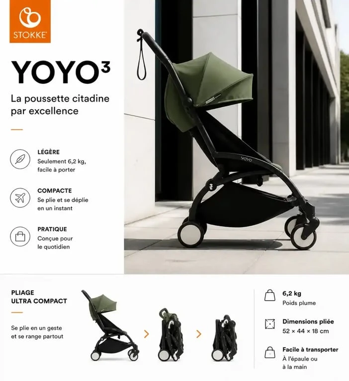 Poussette Stokke YOYO compacte et modulaire en milieu urbain