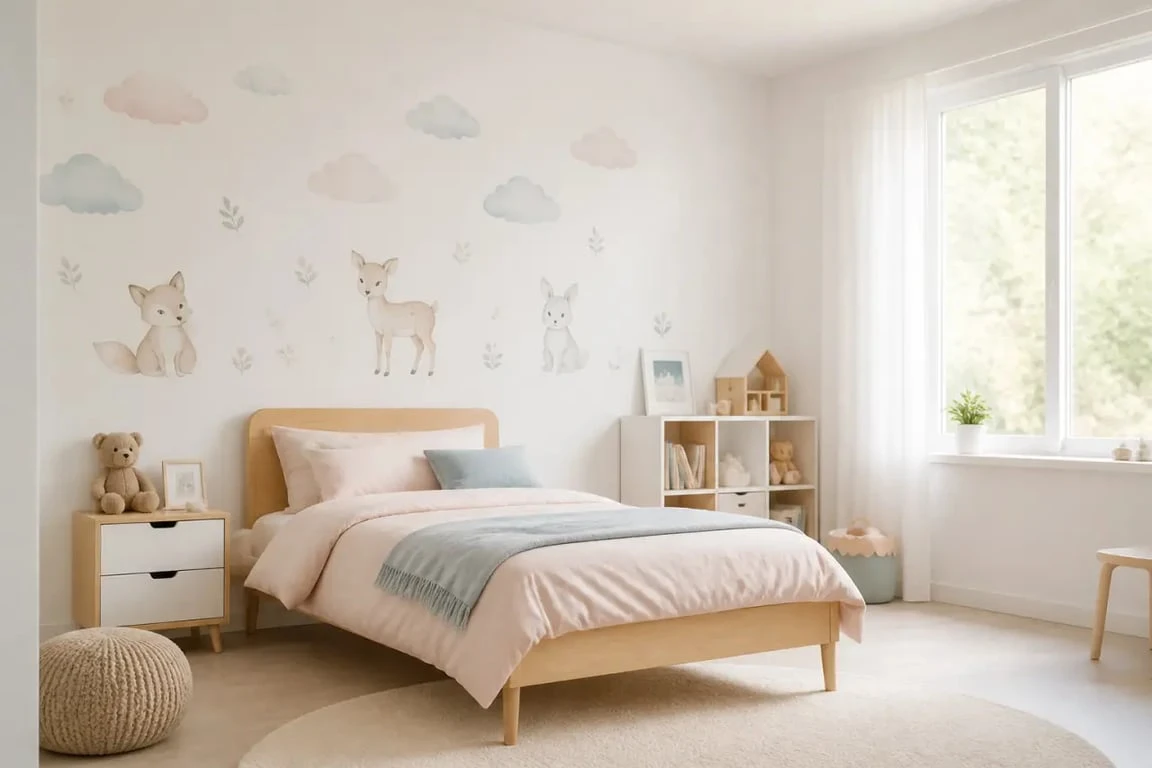 Sticker chambre enfant dans une chambre douce avec stickers muraux animaux et nuages