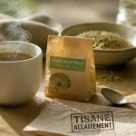 Tisane allaitement, tasse et sachet aux plantes galactogènes