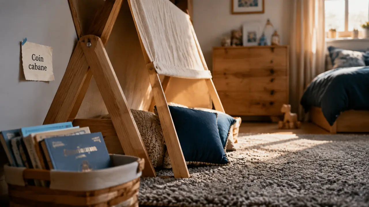 Cabane chambre enfant en bois clair, coin cabane dans la chambre