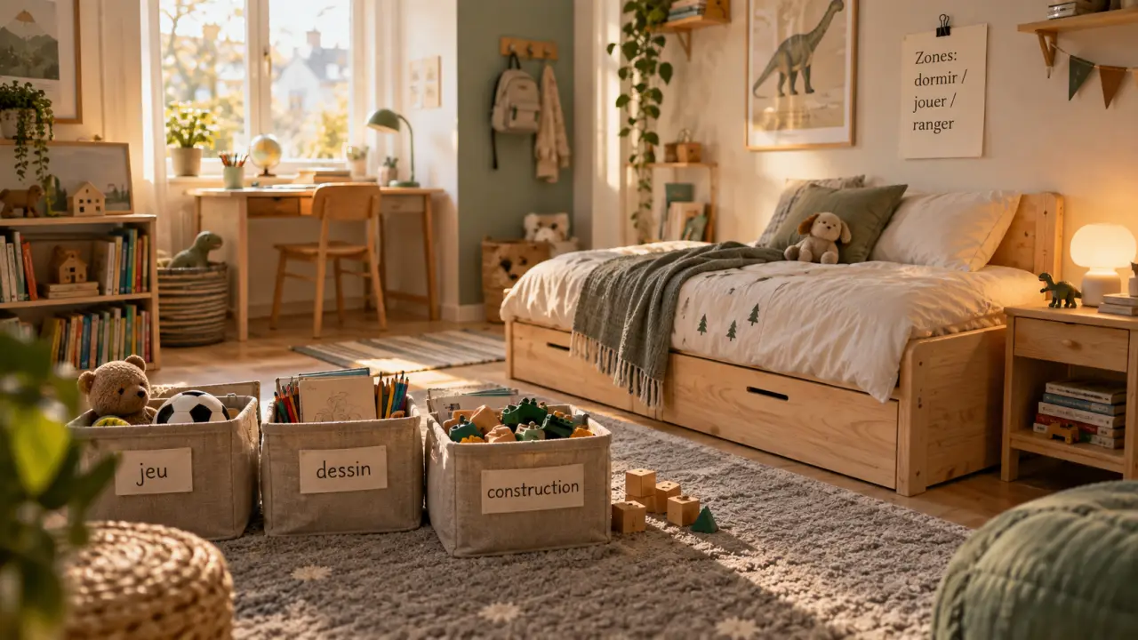 Chambre enfant garcon : 3 zones, lit évolutif, moins de désordre