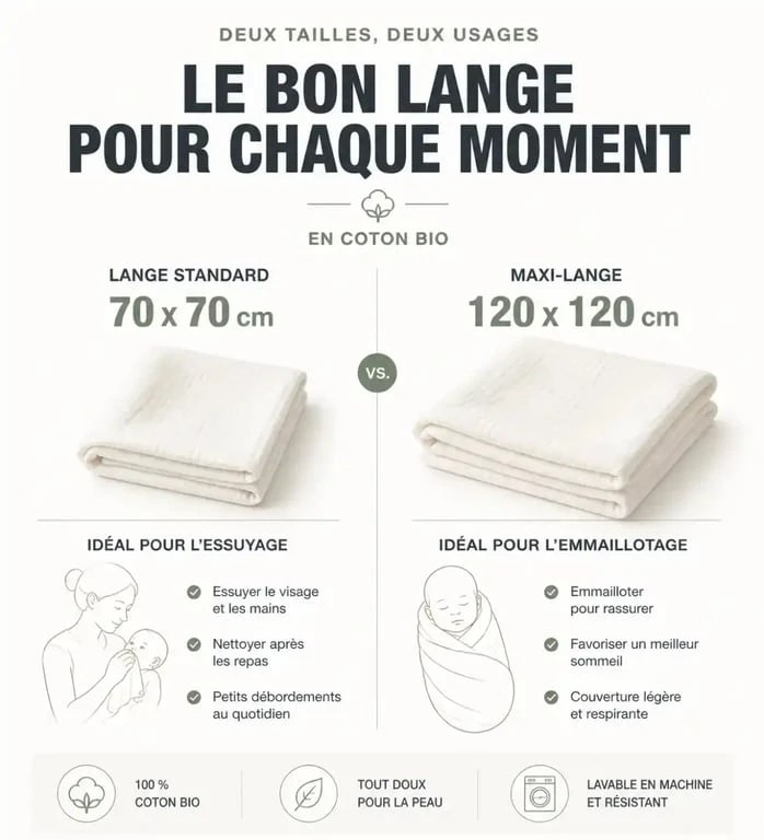 Comparatif des tailles et usages du lange coton bio pour bébé