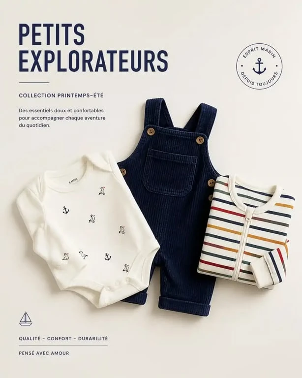 Sélection de vêtements bébé garçon original aux motifs marins et rayures colorées