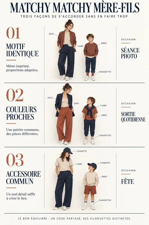 Infographie des niveaux de matchy matchy mère-fils et des pièces coordonnées