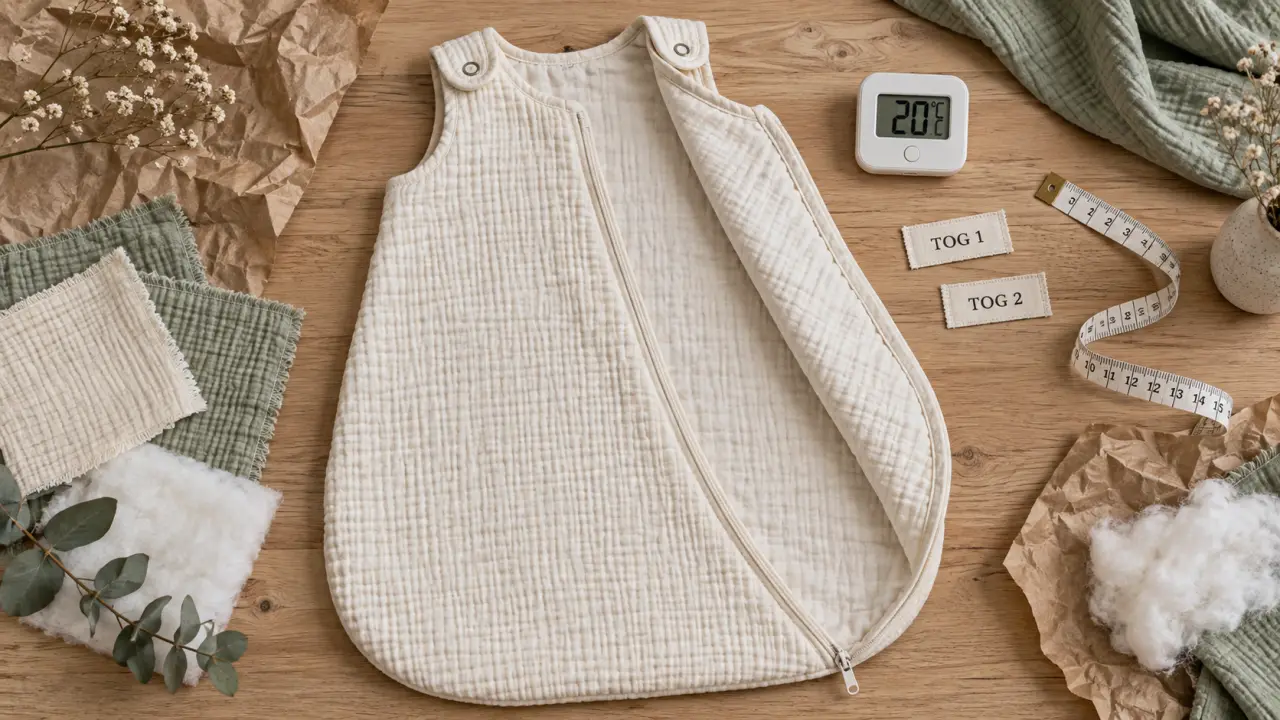 Gigoteuse coton bio avec étiquettes TOG pour bien choisir la taille selon la température
