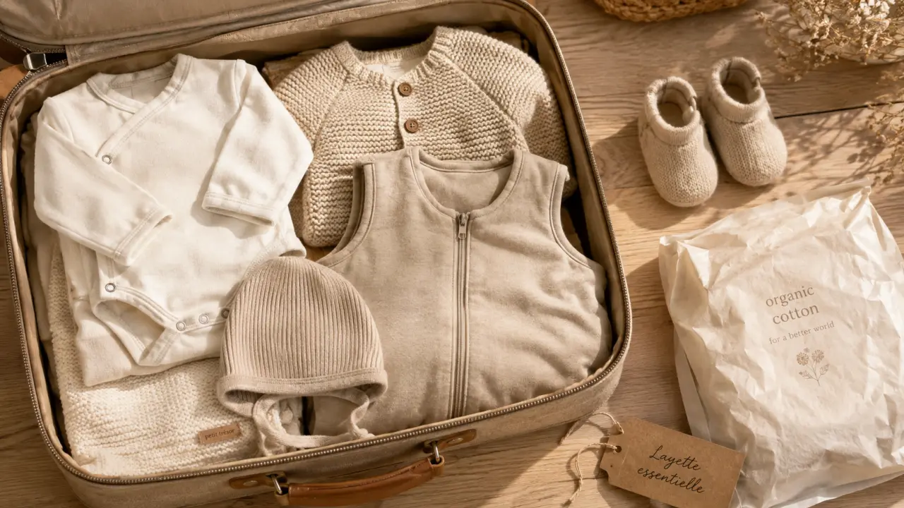 Layette naissance en matières douces : body, brassière, gigoteuse et bonnet 0 à 12 mois