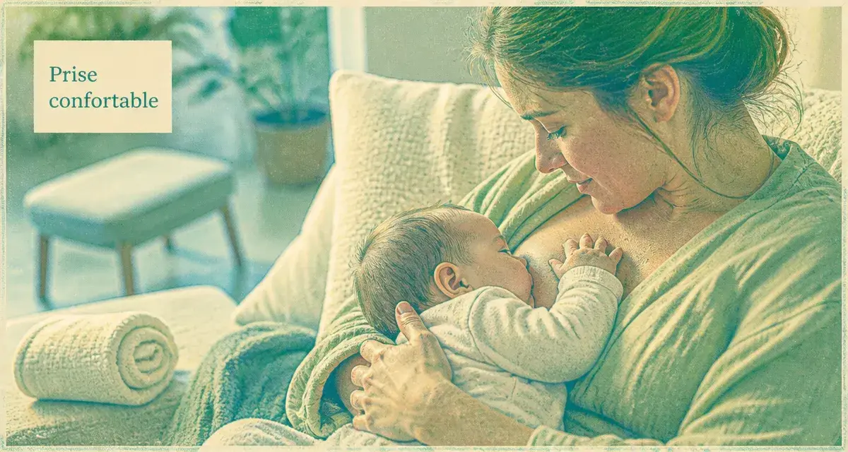 Position allaitement ventre contre ventre, bébé face au mamelon, prise du sein