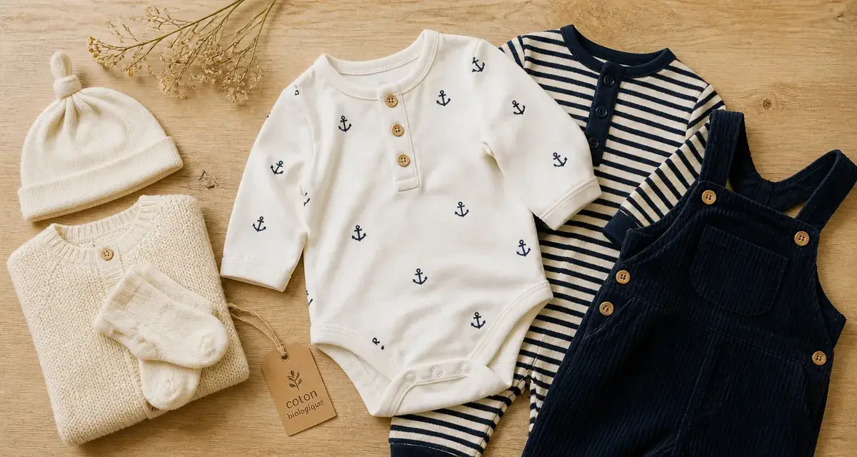 Vêtements bébé garçon original : body coton et velours côtelé motif marin