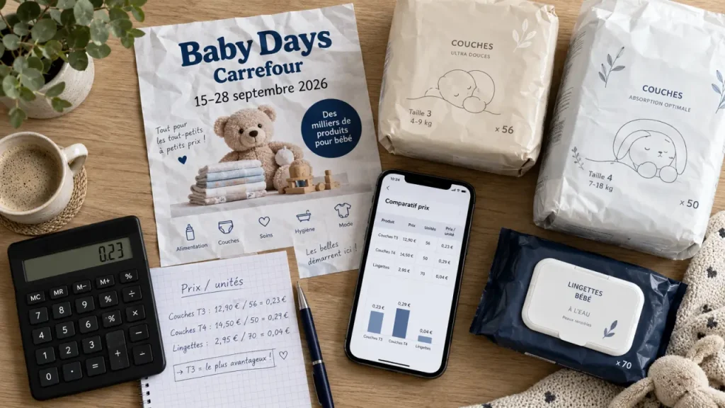 Catalogue puériculture carrefour 2026 : Baby Days et vrai prix par couche