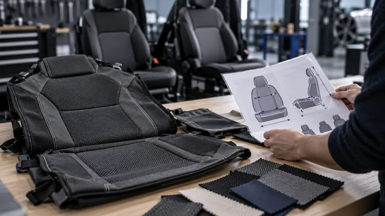 Housse siège auto gris, vérification airbags et ISOFIX