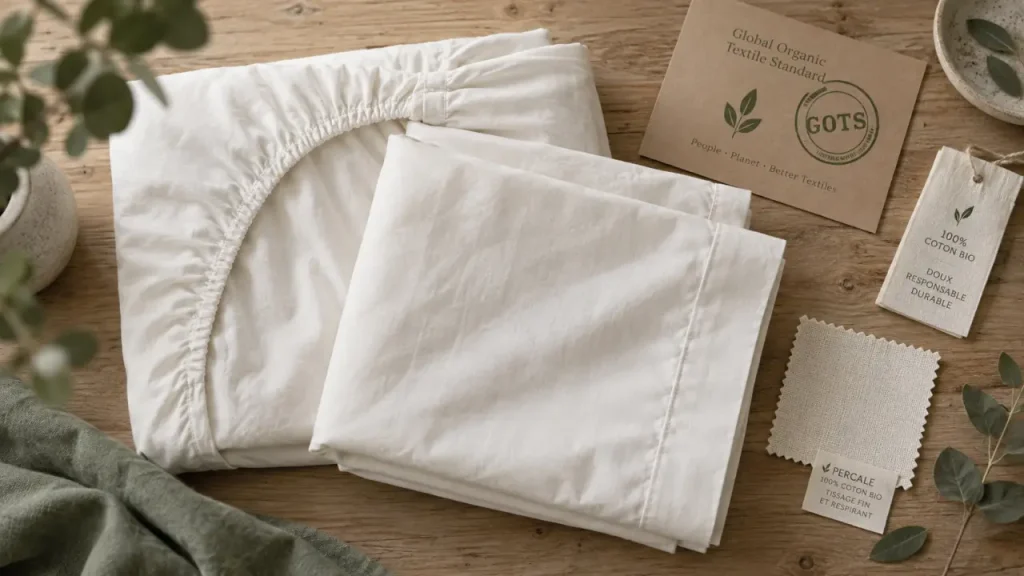 Linge de lit coton bio avec label GOTS et tissage percale