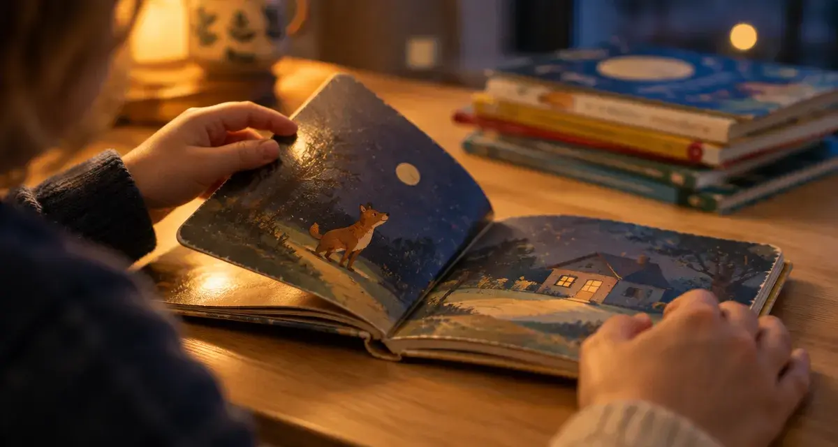 Livres pour enfants : parent et enfant feuillettent un album cartonné