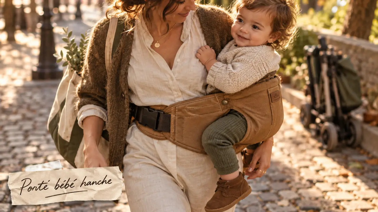 Porte bébé hanche pour randonnée, mère avec bébé sur le côté