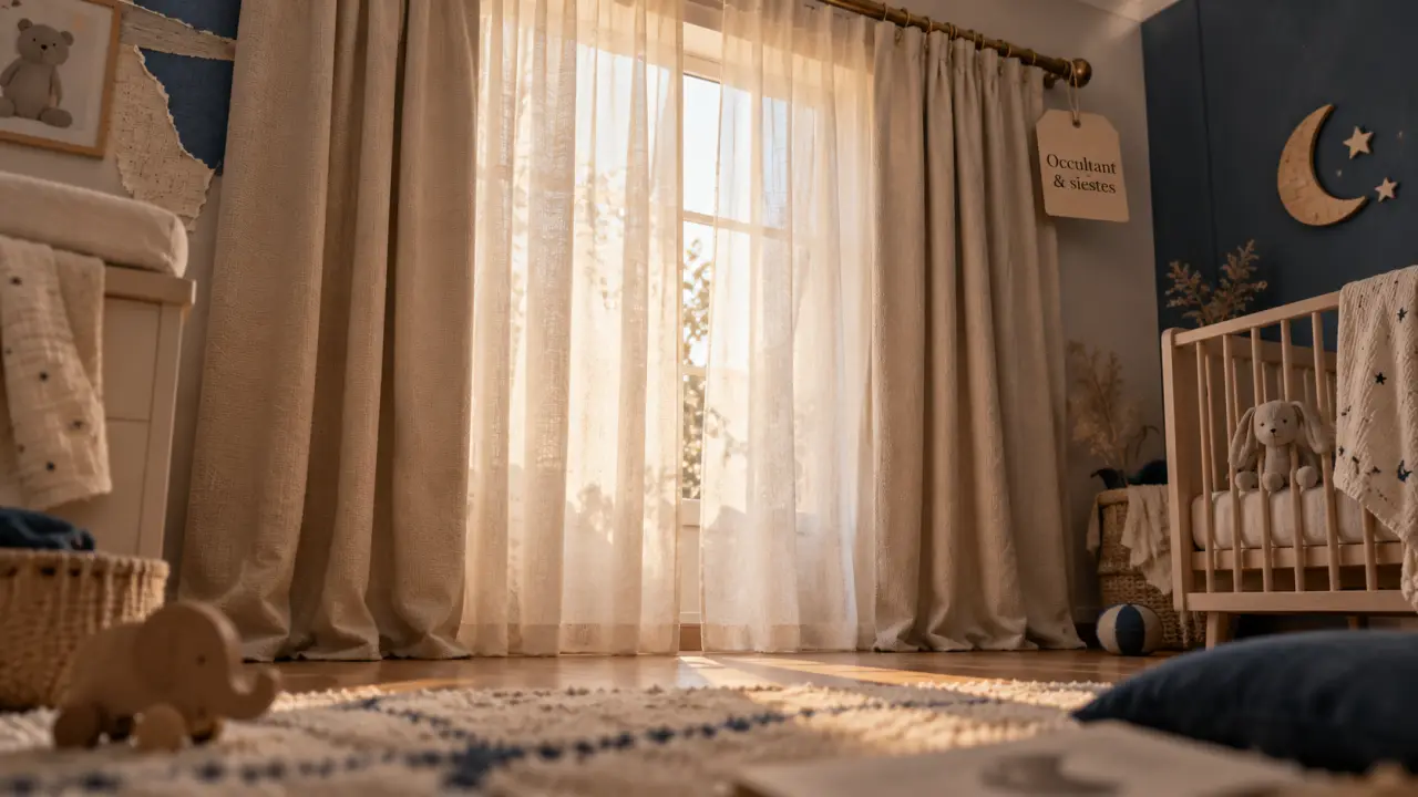 Rideau chambre bébé occultant et voilage pour siestes