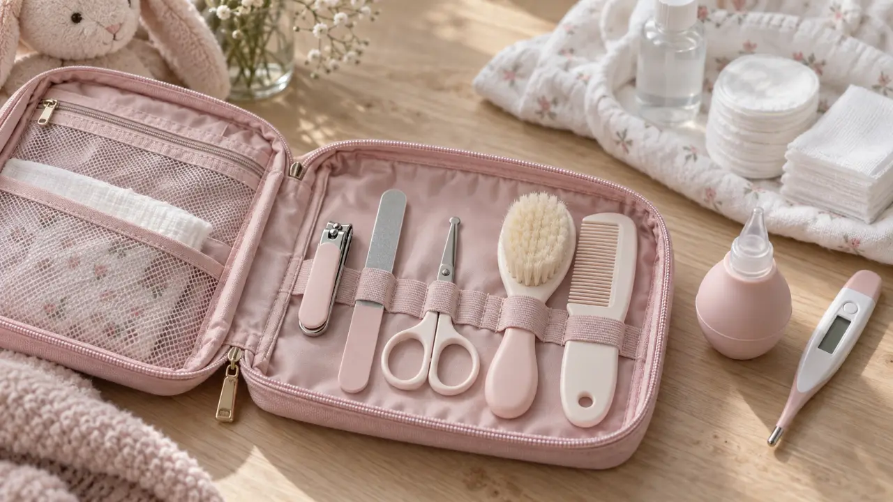 Trousse de soin bébé fille avec coupe-ongles, thermomètre et sérum physiologique